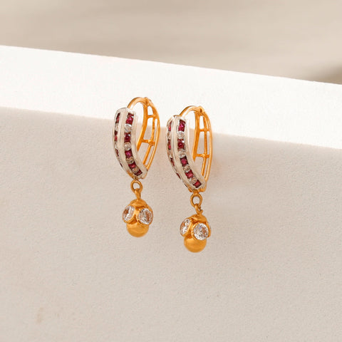 Himani Gold Hoop Earrings With Ruby Drop Style