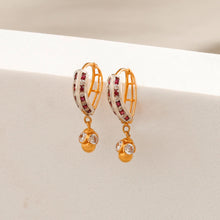 Himani Gold Hoop Earrings With Ruby Drop Style