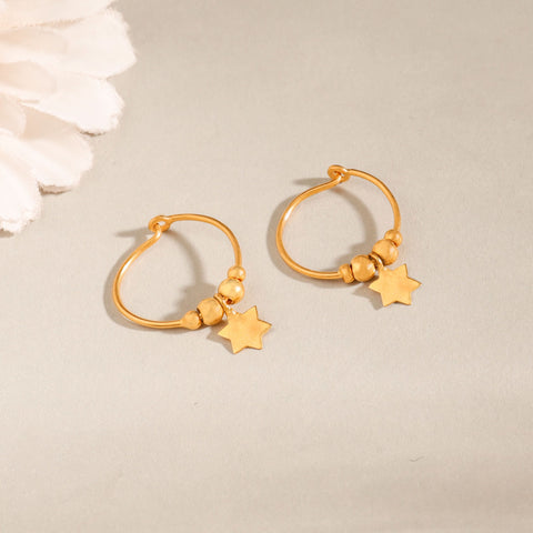 Gauri Star Charm Hoop Style Gold Earrings