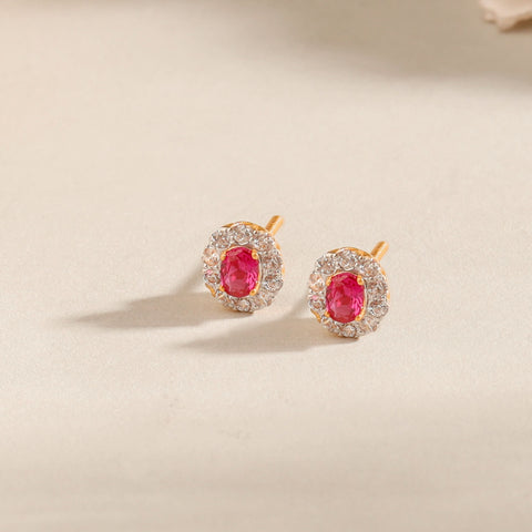 Chhavi Elegant Ruby Halo Gold Earrings