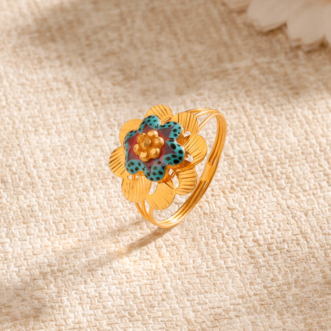Aaravi Enamel Blossom Gold Ring