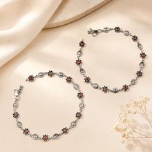 Komal Vintage Floral Ruby Silver Anklets