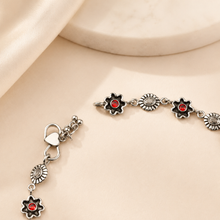 Komal Vintage Floral Ruby Silver Anklets