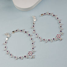 Kanika Floral Kundan Silver Anklets