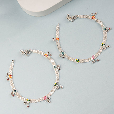 Saanvi Pretty Petals Silver Anklets