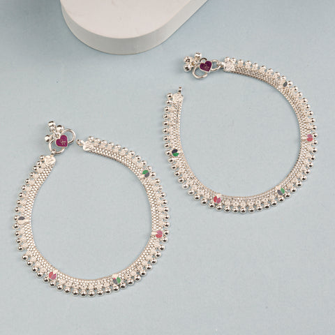 Nandini Elegant Dot Silver Anklets