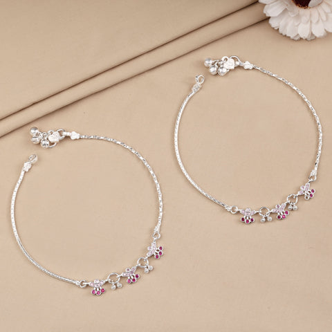 Monisha Royal Pink Charm Silver Anklet