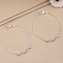 Monisha Royal Pink Charm Silver Anklet