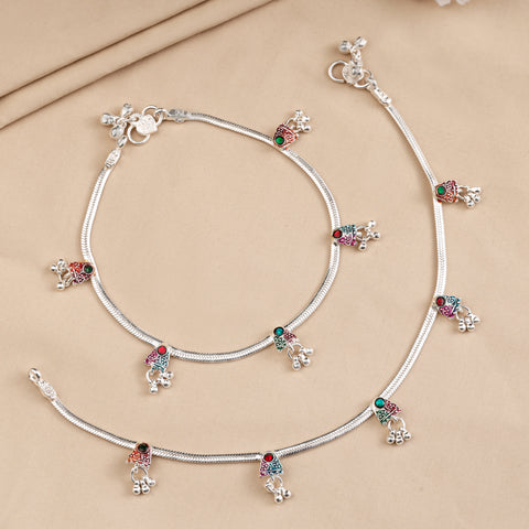 Eshita Colorful Tribal Silver Anklets
