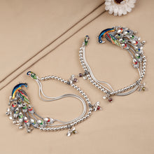 Meenakari Peacock Charm  Silver Anklets