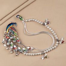Meenakari Peacock Charm  Silver Anklets