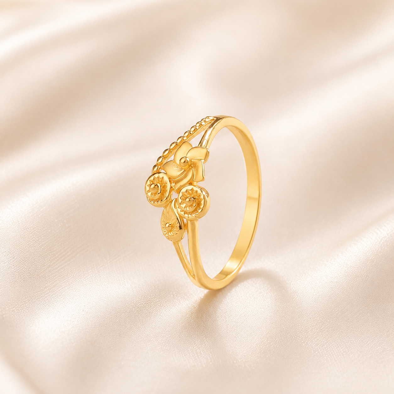 Aarohi Floral Charm Gold Ring