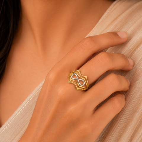 Jasmeet Golden Infinity Crest Gold Ring
