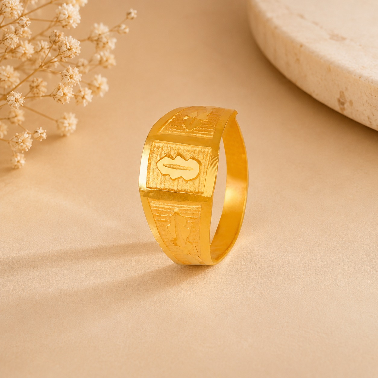 Shiny Block For  Kids Gold Ring