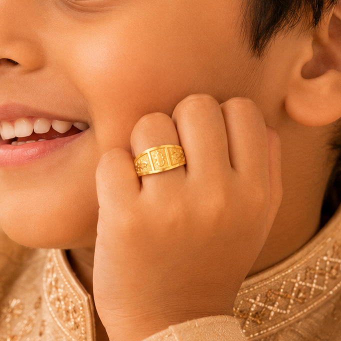 Shiny Block For  Kids Gold Ring