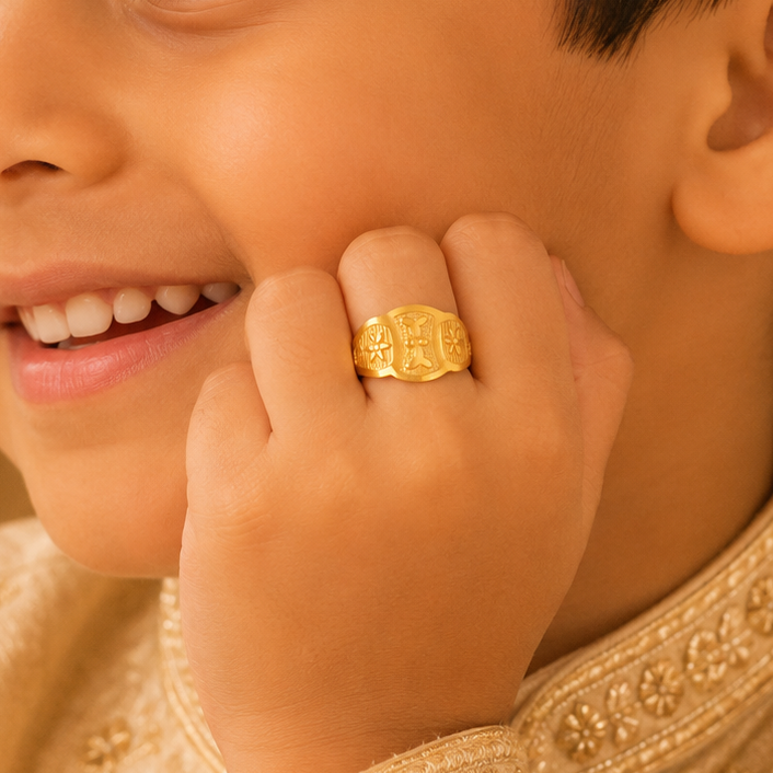 Timeless Leaf Flower Touch Gold Ring For Kids