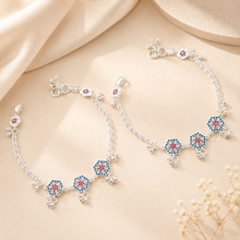 Navya Blue Pink Spark Silver Anklets