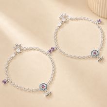 Kiara Mystic Blue Blossom Silver Anklets