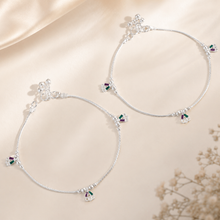 Zoya Tricolor Charm Silver Anklets
