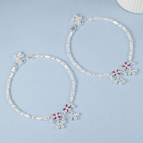 Meher Floral Ghungroo Silver Anklets