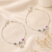 Trisha Color Pop Charm Silver Anklets