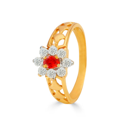Floral Sparkle With Ruby Charm Gold Ring