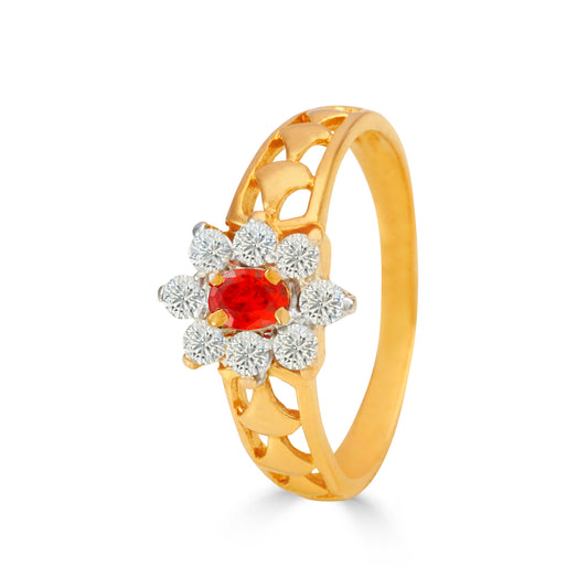 Floral Sparkle With Ruby Charm Gold Ring