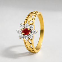 Floral Sparkle With Ruby Charm Gold Ring