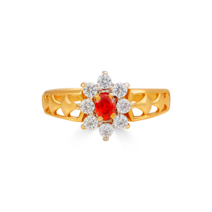 Floral Sparkle With Ruby Charm Gold Ring