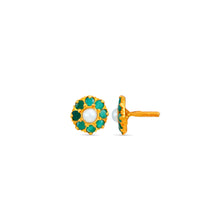 Green floral pearl stud Gold Earrings