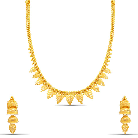 Aashi Leaf Motif Detailing Gold Necklace Set