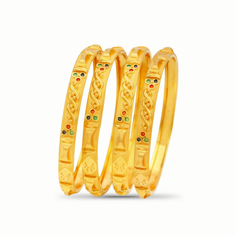 Colorful Gemstone Traditional  Design Gold Bangles