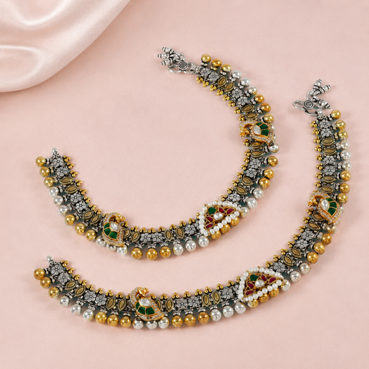 Kavira Multicolor Charm Silver Anklets