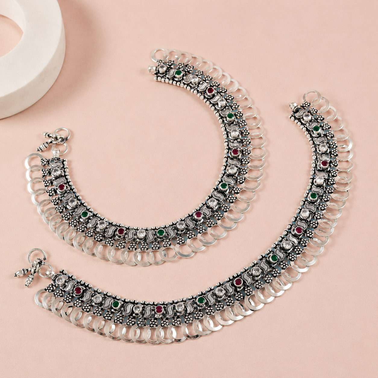 Kiara Elegant Loop Silver Anklets