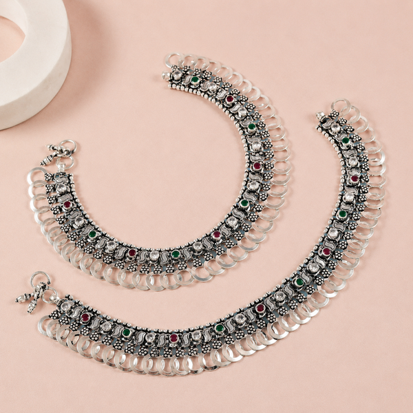 Kiara Elegant Loop Silver Anklets