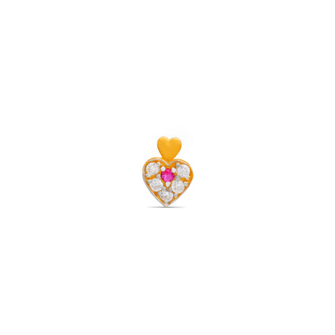 Trisha Heart Ruby Gold Nose Pin