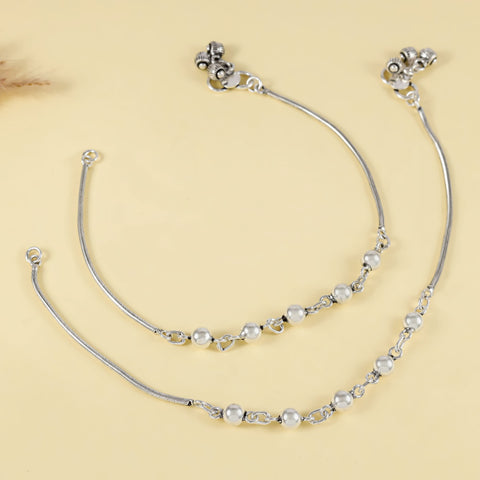 Zivika Minimal Bead Silver Anklets