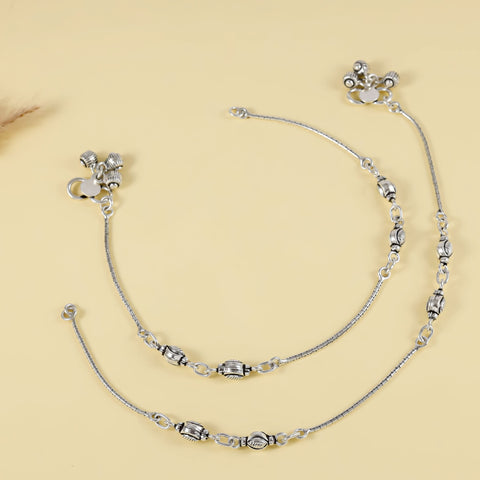 Anvika Modern Bead Silver Anklets