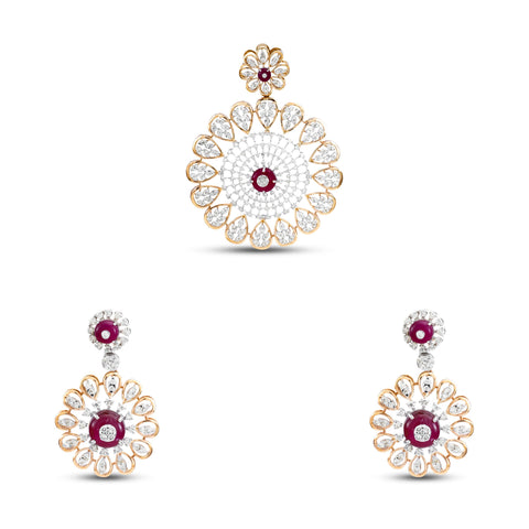 Rose gold Regal Floral Diamond shine Pendant Set