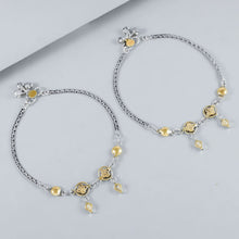 Kyra Dual Tone Floral Silver Anklets