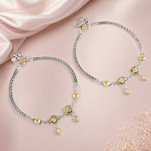Kyra Dual Tone Floral Silver Anklets
