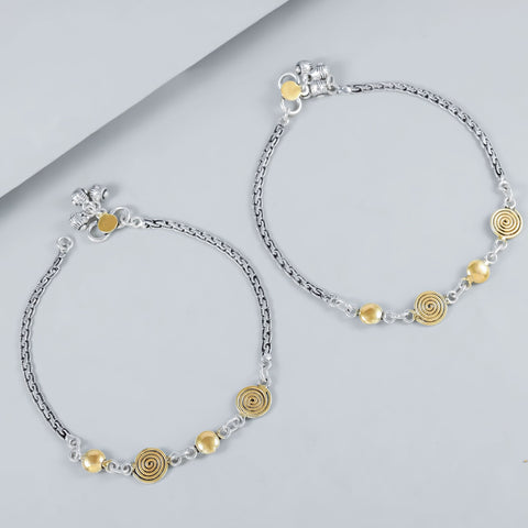 Gauri Dual Tone Spiral Silver Anklets