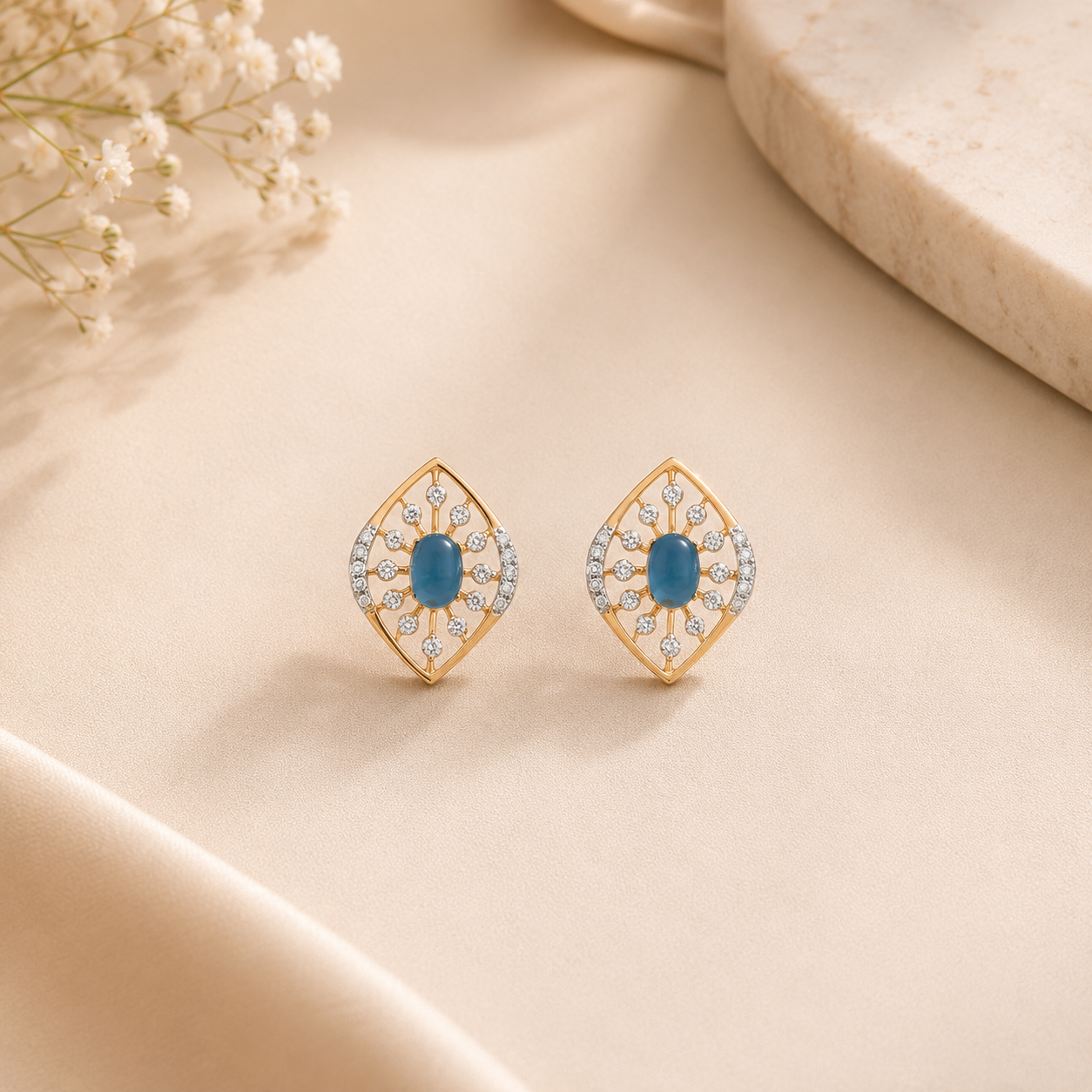 Blue Drop  With Pearl  Diamond Necklace Set