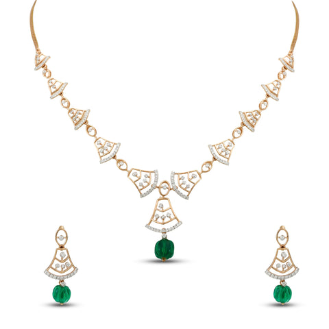 Elegant Diamond Emerald Necklace Set