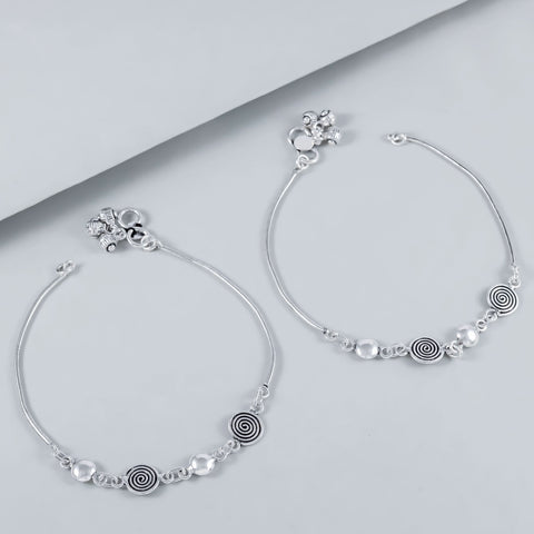 Yashvi Bead Design Silver Anklets