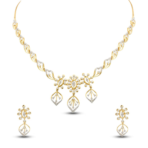 Graceful Gold diamond Necklace Set With Floral