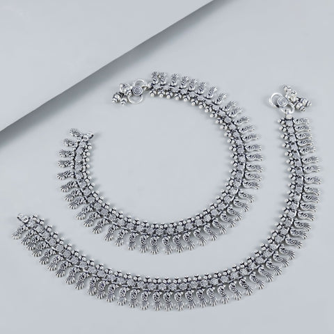 Navya Floral Silver Anklets