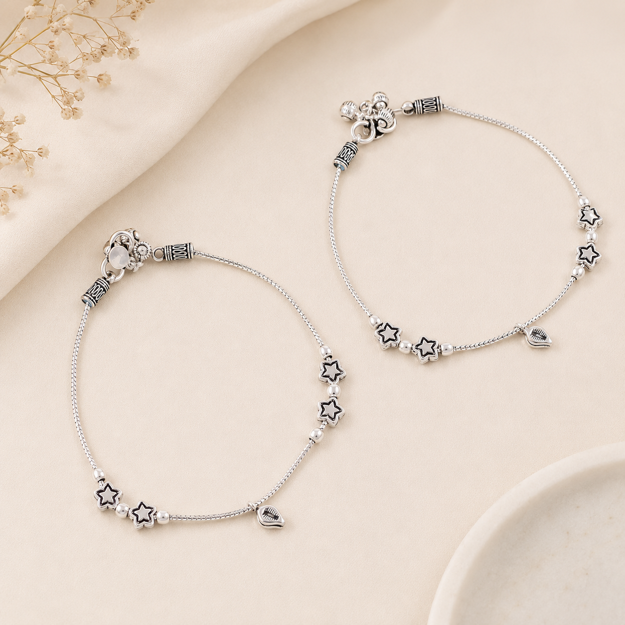 Diya Star Charm Silver Anklets