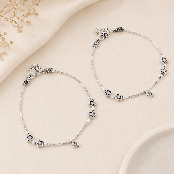 Diya Star Charm Silver Anklets