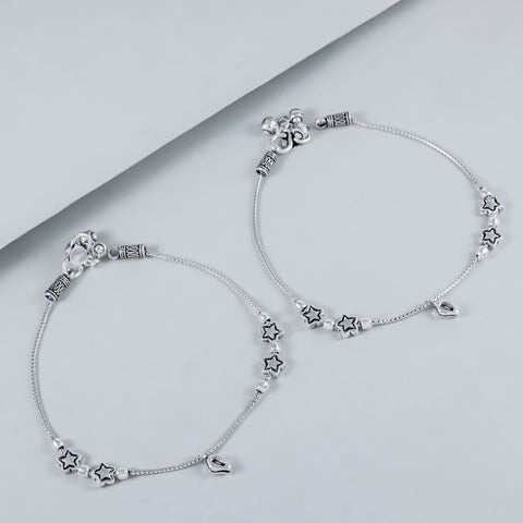 Diya Star Charm Silver Anklets